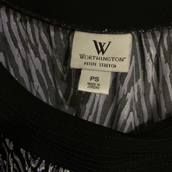 WORTHINGTON Top Blouse black Purple Flowy Jersey Print PS - Picture 6 of 8